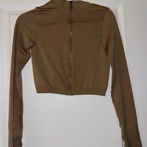Brown Long Sleeve Cropped Jacket
